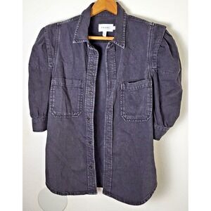 Frame Bonita Sz M Puff Sleeve 100% Cotton Denim Shirt Jacket Washed Black